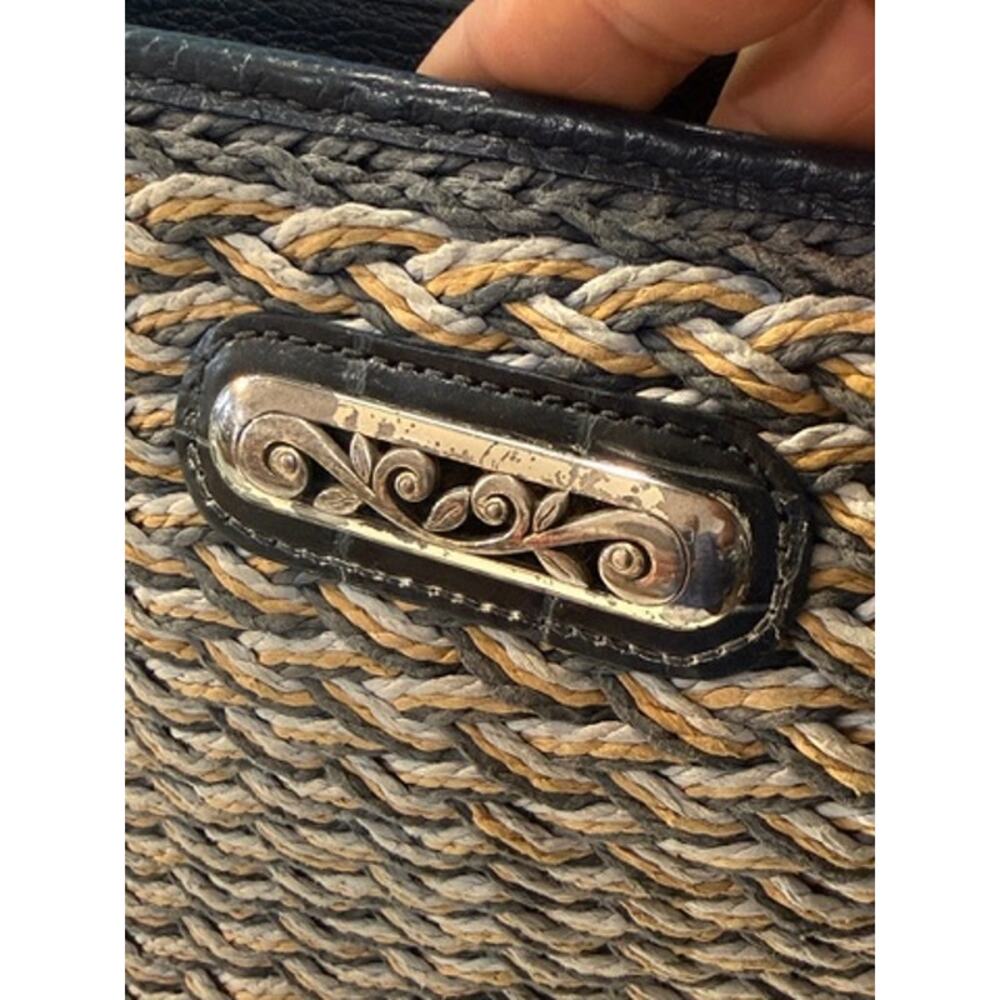 Brighton woven straw & blue leather crossbody bag*decorative silver plaque - Picture 4 of 7